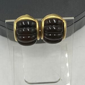 Givenchy Vintage Gold Tone Non Pierced Brown Lucite Glowing Clip On Earrings